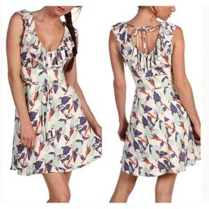 JUICY COUTURE $278 IRIS PRINT RUFFLE NECK DRESS BLOOMING IRIS Floral COMBO 4